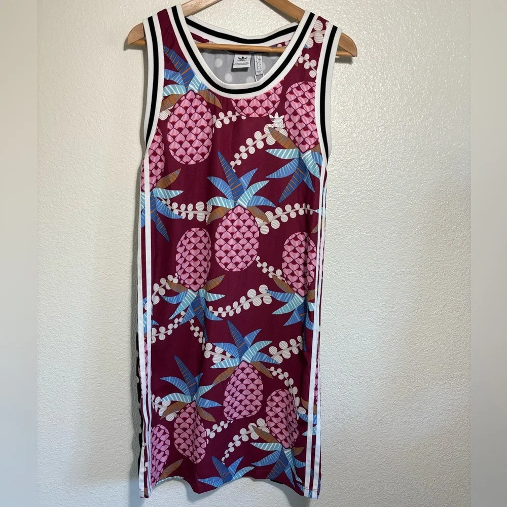Adidas Pink and Blue Patterned Midi Dress
